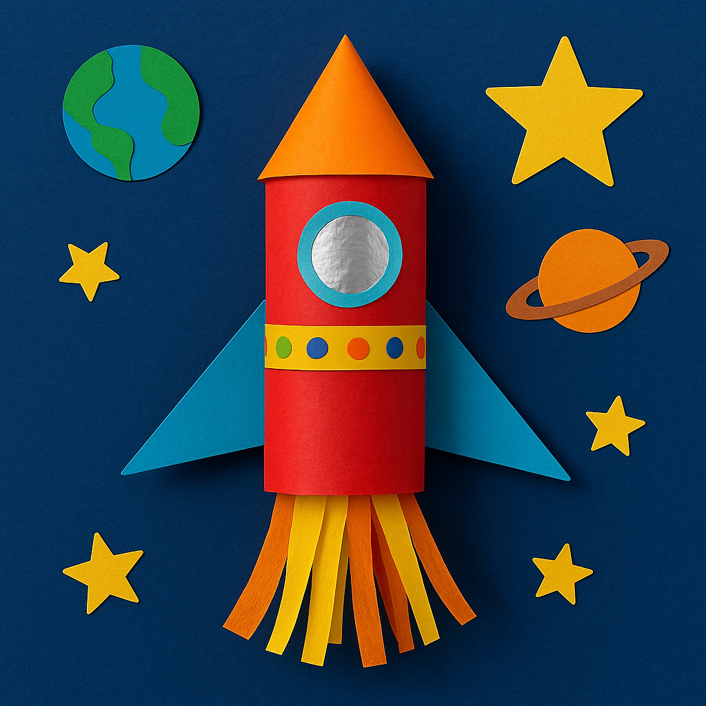 Bunte Rakete aus Klorollen